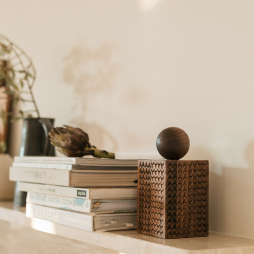 Par Wooden Bookends on a shelf