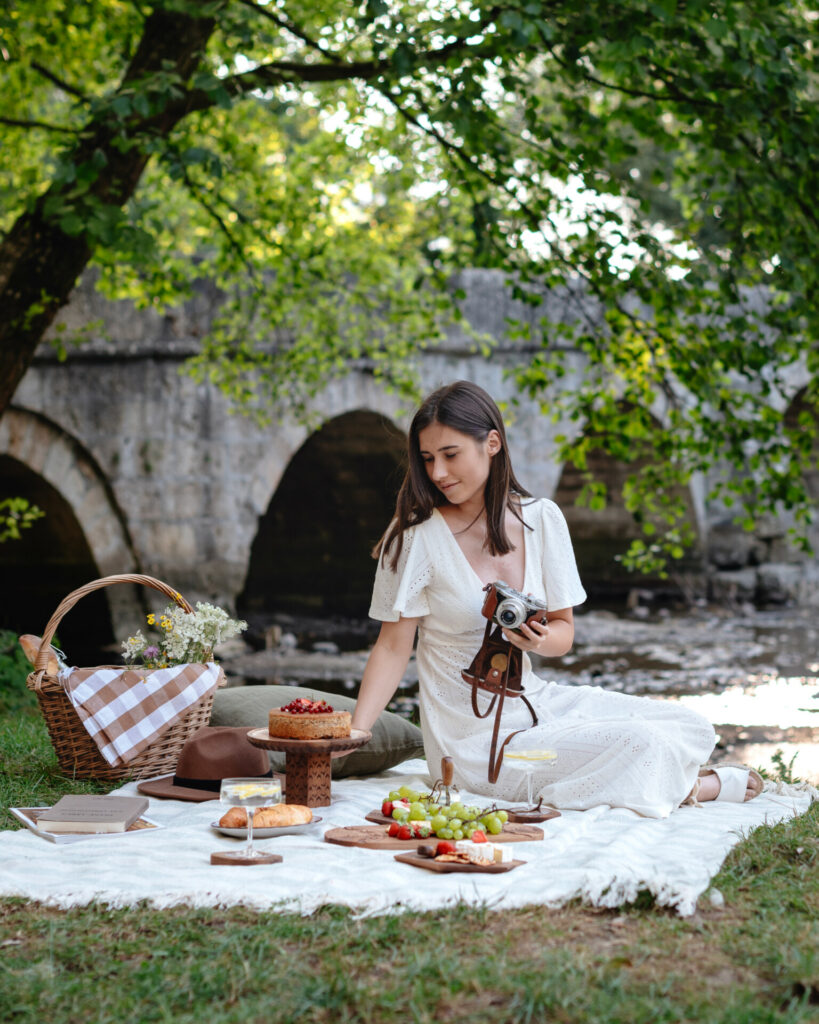 girl enjoying a scenic picnic