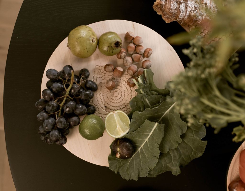 Round wooden serving tray