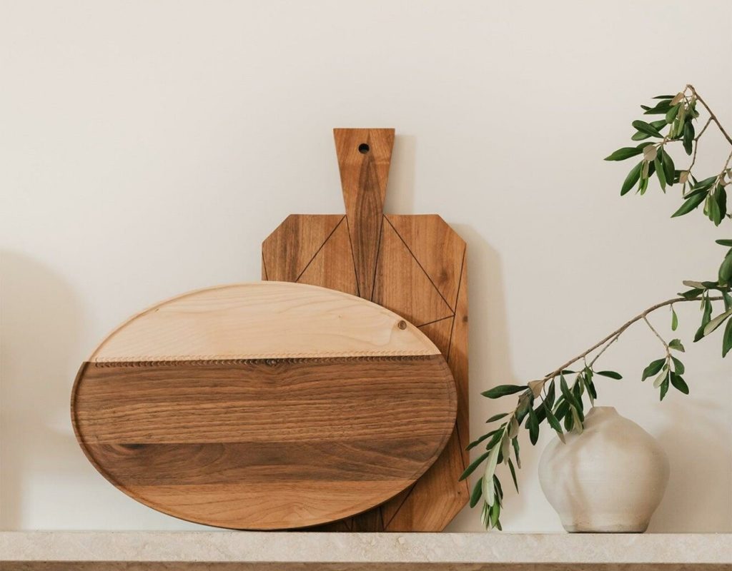 two wooden trays placed on wall